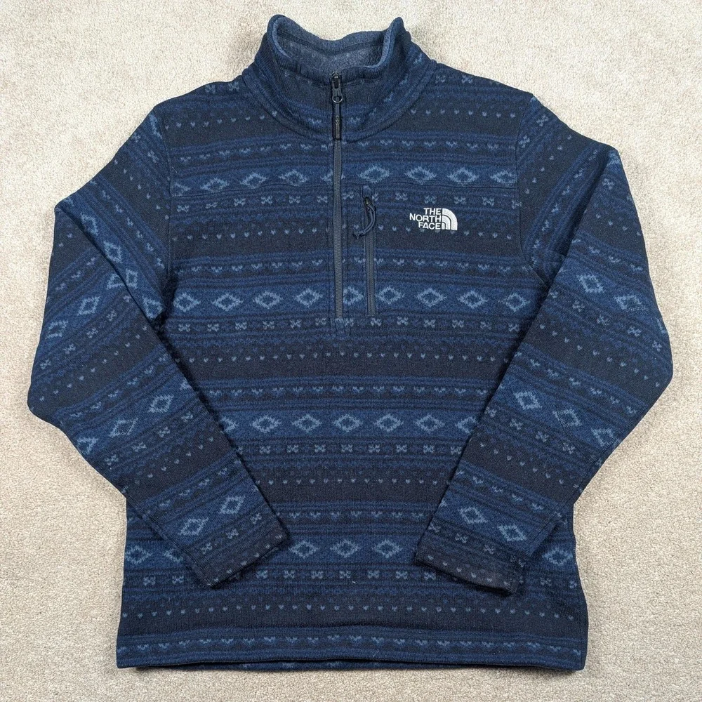 The North Face Pullover Mens‎ Large Blue Fair Isle Aztec 1/4 Zip Tsillan Fleece